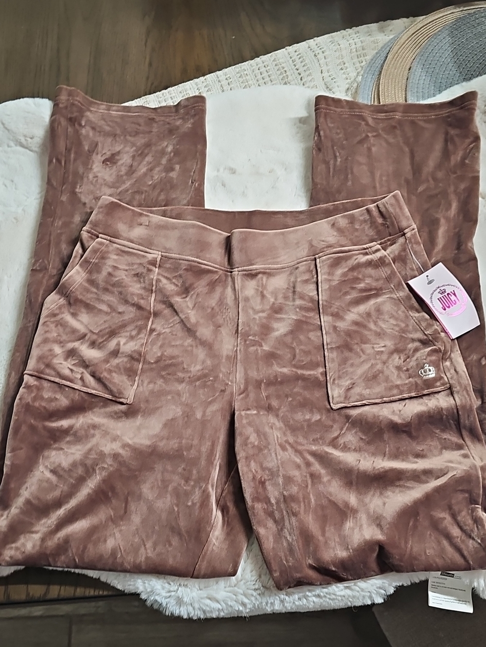 Juicy Couture Mauve Brown Velvet Straight-Leg Pants